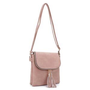 Blush Flap-over Two Compartment Crossbody With Tassels